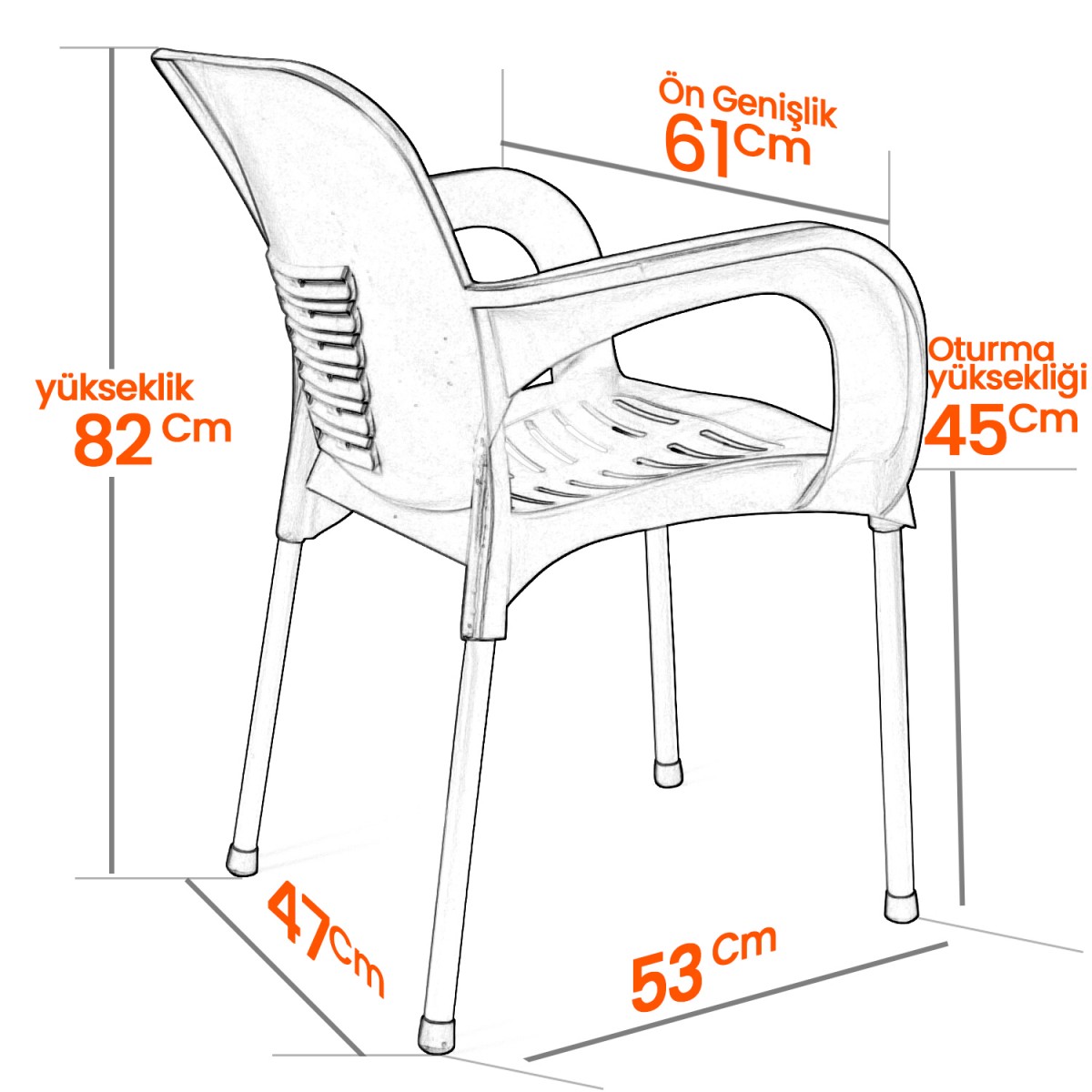 Bahçe Koltuğu 6'lı Paris Metal Ayaklı Kollu Plastik Koltuk - Sandalye 6 Adet Set